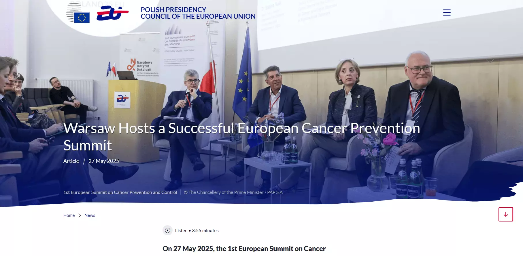  I Europejski Szczyt poświęcony zapobieganiu i kontroli nowotworów